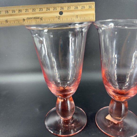 MIKASA Glass Tall Pink Glasses Cups Made In Mexico Goblet Drinking Glasses Set 2 - Picture 3 of 11